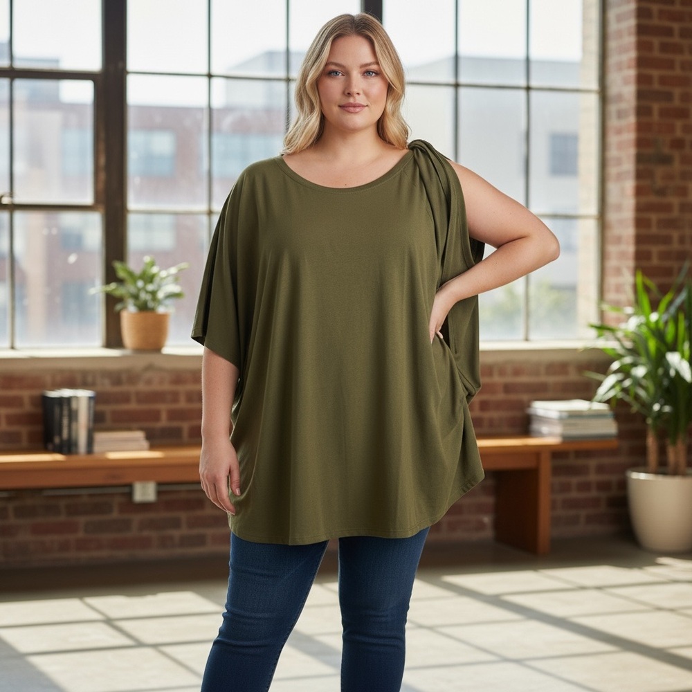 Universal Standard Womens Short Asymmetrical Sleeve Top Vanity 4XL Standard 7X‎